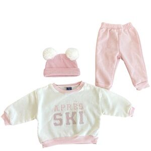 Apres Ski by Chick Pea Baby Girl Pink and White 3 Piece Set 6-9 Months NWOT